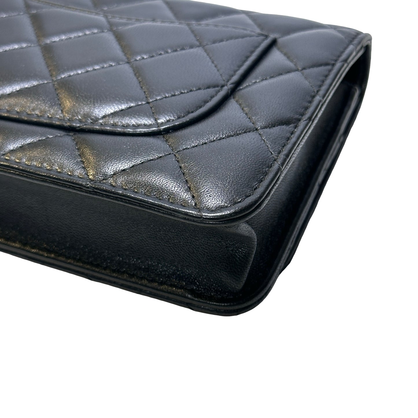 Used CHANEL LAMBSKIN WOC Crossbody Bag BLACK PHW