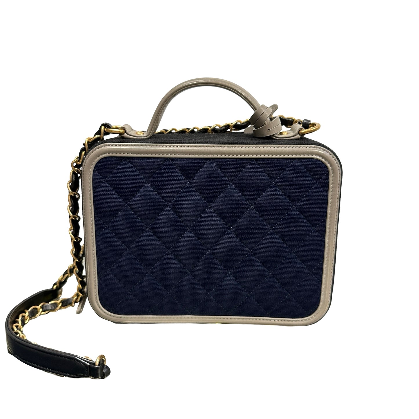 Used Chanel Canvas Calfskin Leather Vanity Case Vanity case Black Gray GHW