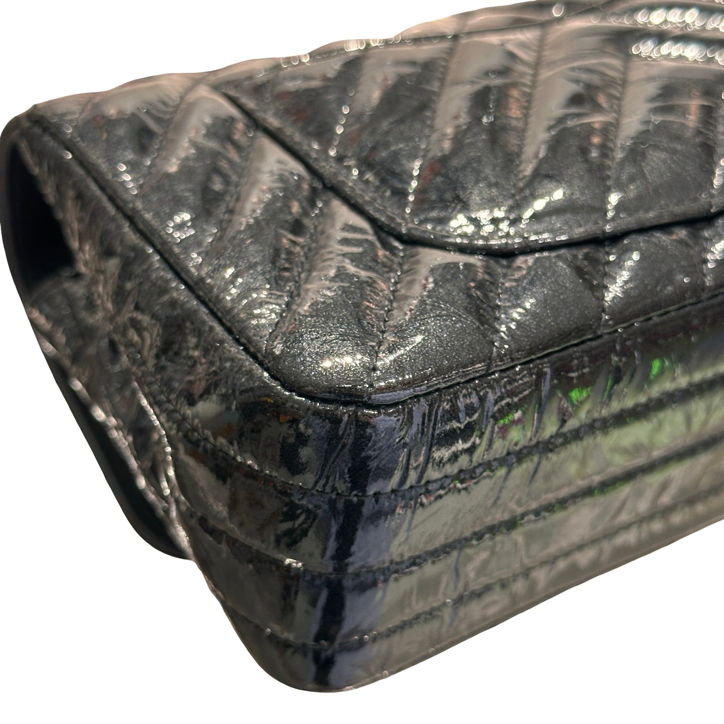 Used CHANEL Patent Leather MINI FLAP 20 CM Cross Body Bag Black