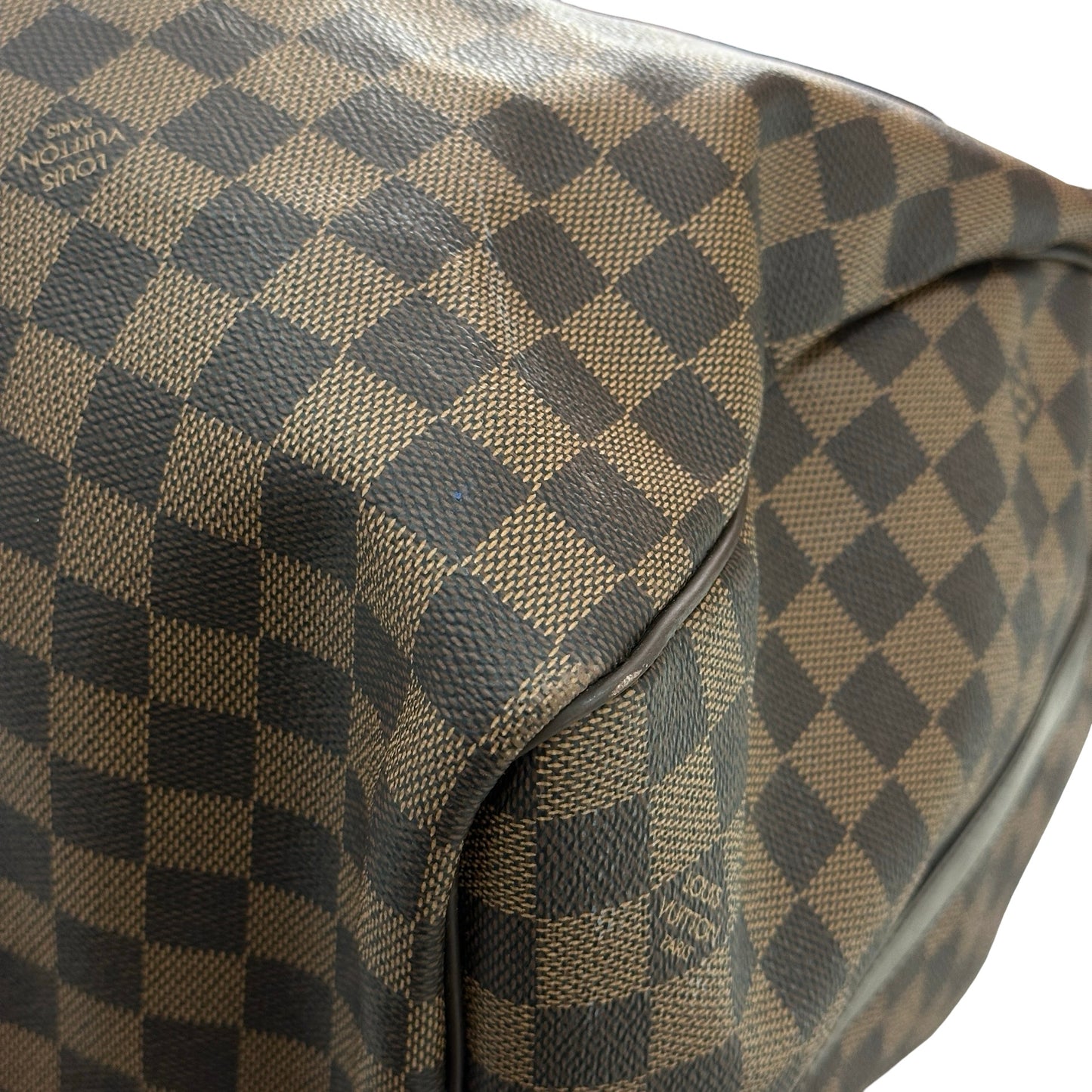 Used LOUIS VUITTON Damier Ebene Canvas KEEPALL Duffel Bag Brown GHW
