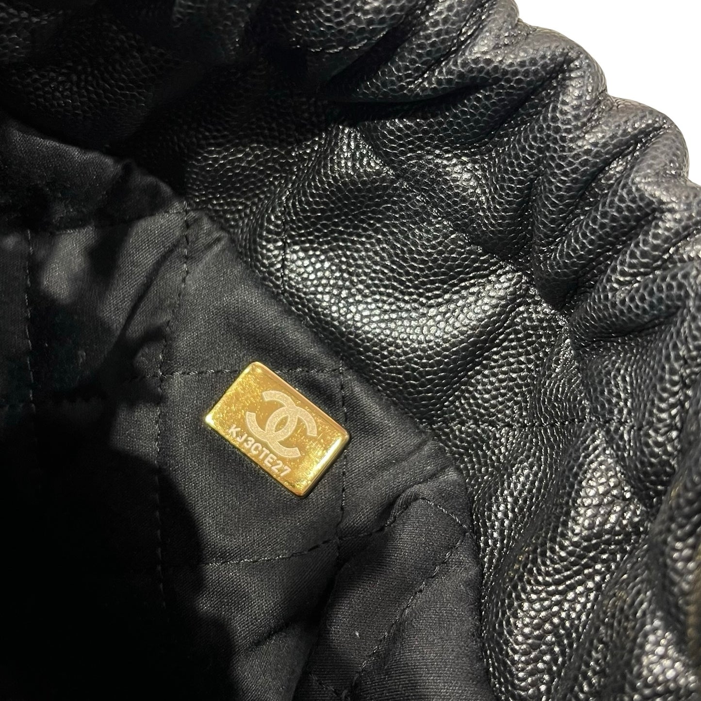 Used CHANEL Calfskin Leather Mini 22 Bucket Bag Black GHW