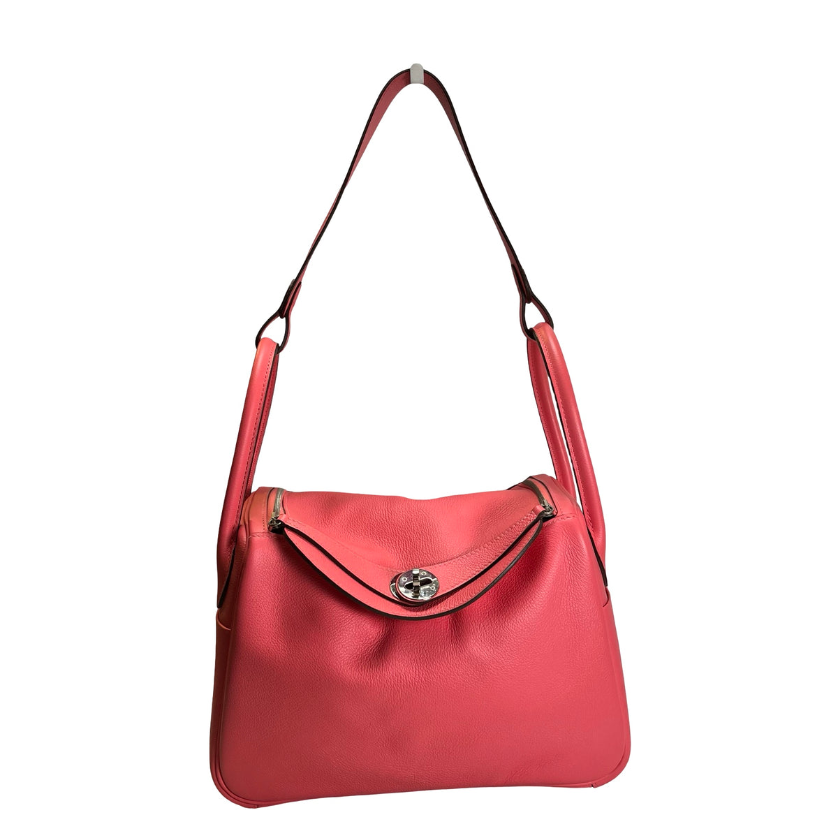 Used HERMES Leather Lindy Handbag Pink