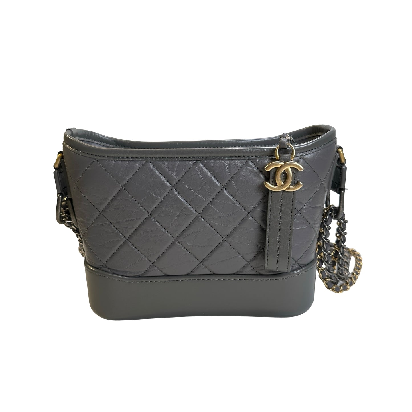 Used CHANEL Quilted Leather Gabrielle Hobo Bag Grey