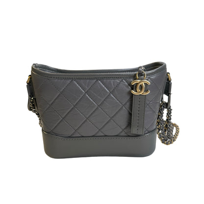 Used CHANEL Quilted Leather Gabrielle Hobo Bag Grey