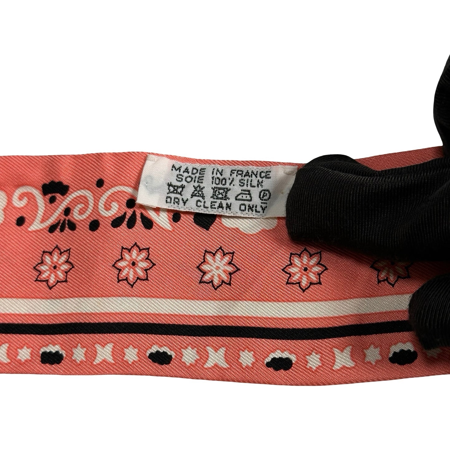Used HERMES Silk Twilly Pink Black White