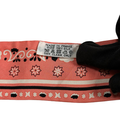 Used HERMES Silk Twilly Pink Black White