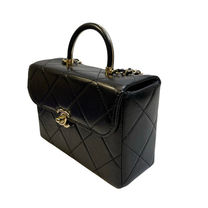 Used CHANEL Quilted Lambskin Mini flap bag with top handle Mini Bag Black Gold tone hardware