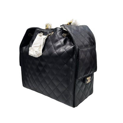 New Chanel 25 Medium Chain Shoulder Bag Black GHW