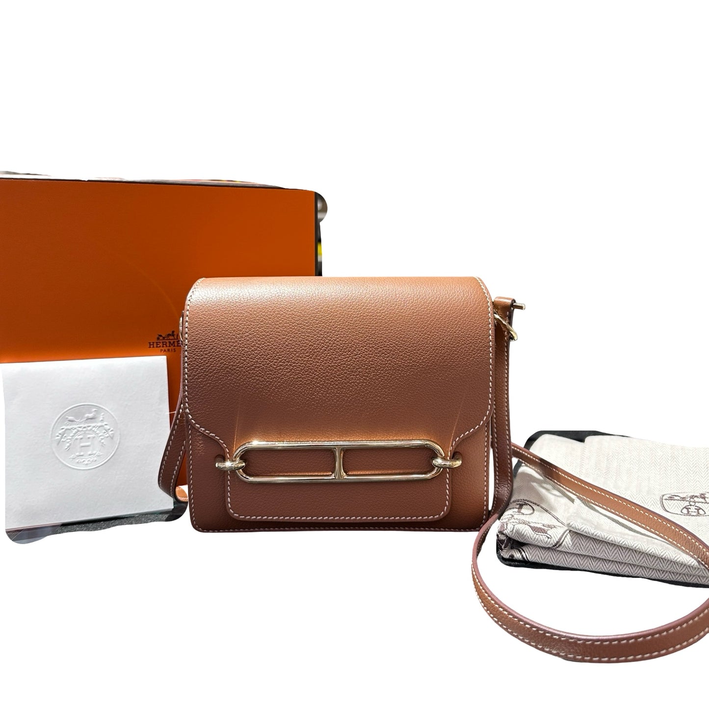Used HERMÈS Evercolor leather MINI ROULIS Cross Body Bag GHW Gold