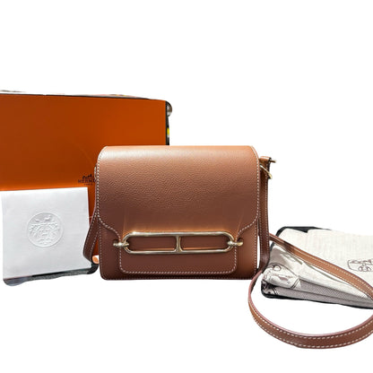 Used HERMÈS Evercolor leather MINI ROULIS Cross Body Bag GHW Gold