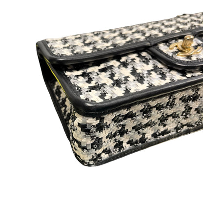 Used CHANEL 23c woven flap 25 Cross Body Bag Black White GHW
