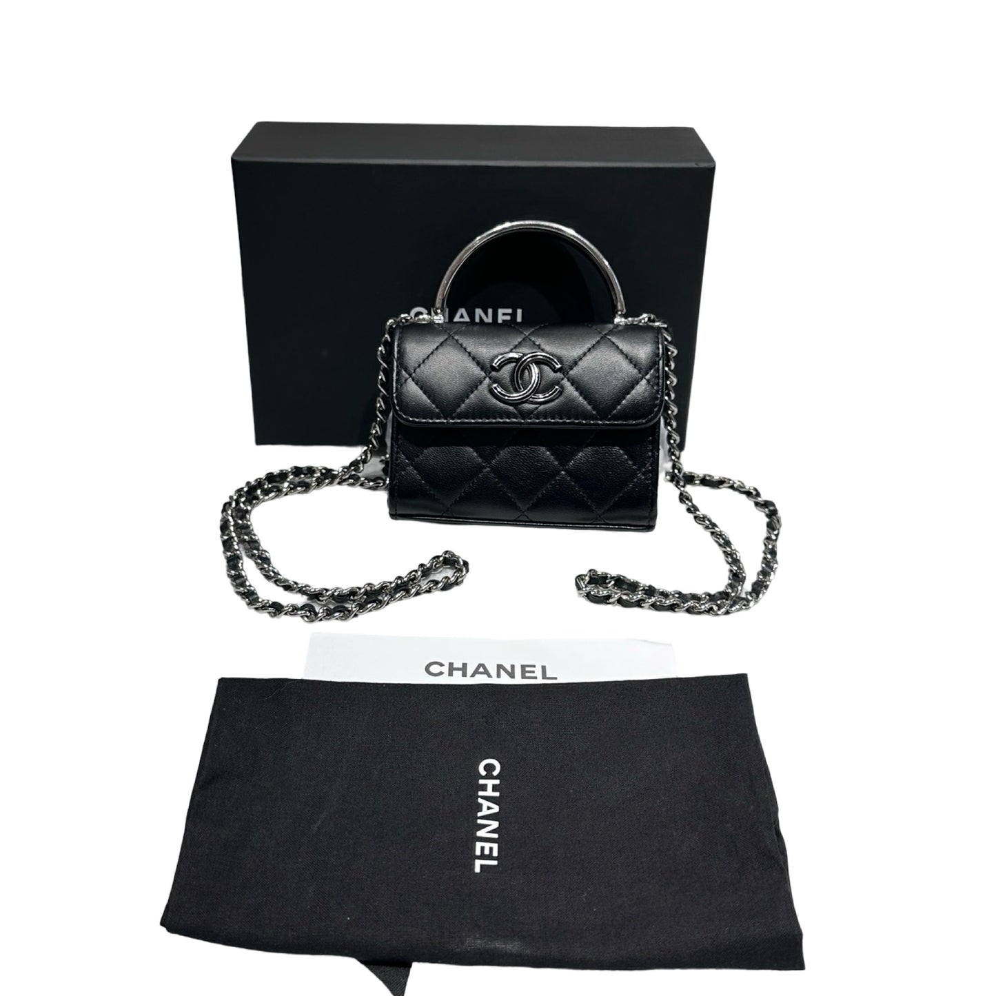 Used Chanel Mini with handle Chain Shoulder Bag Black PHW