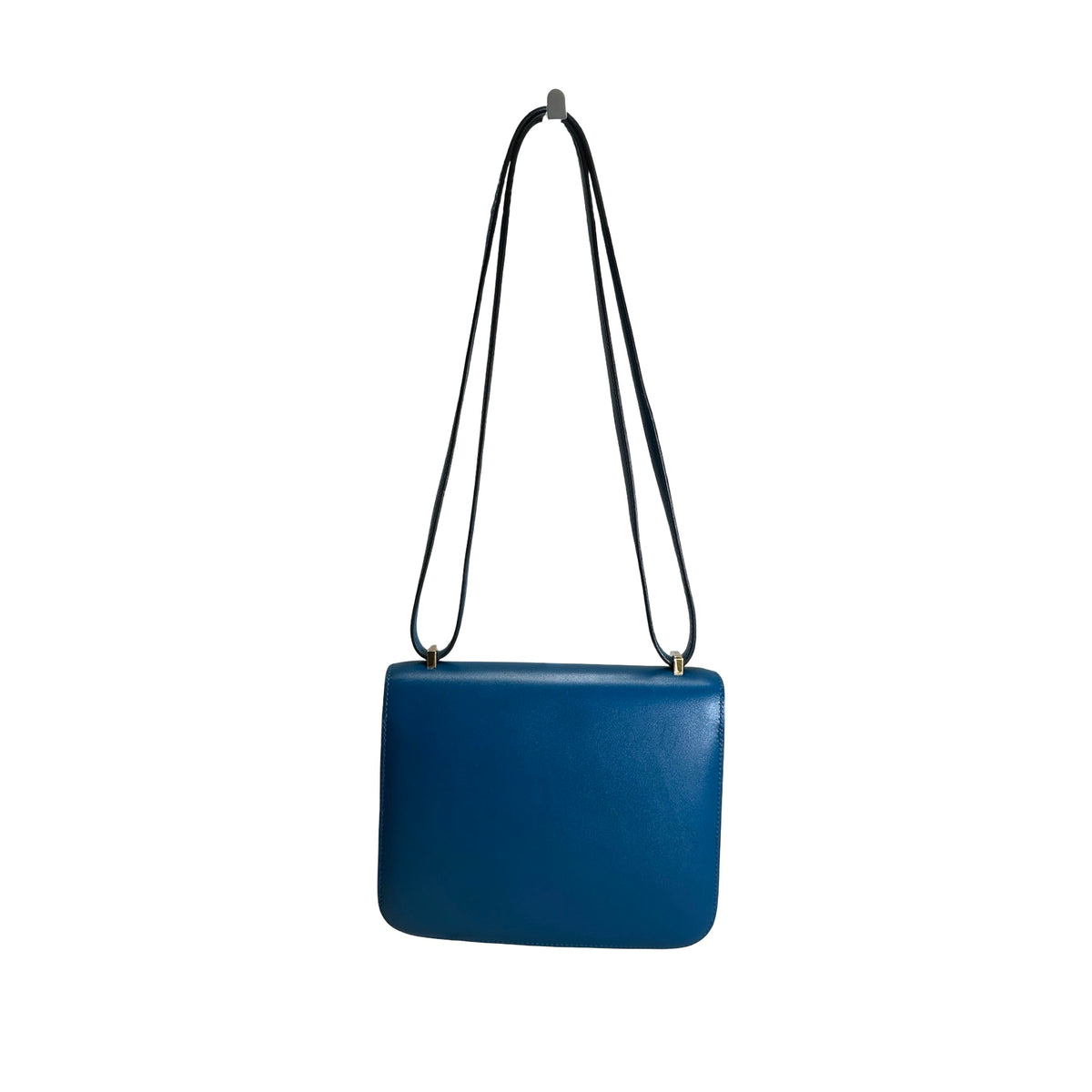 Used HERMES Epsom Leather Constance Shoulder Bag Blue Gold Hardware