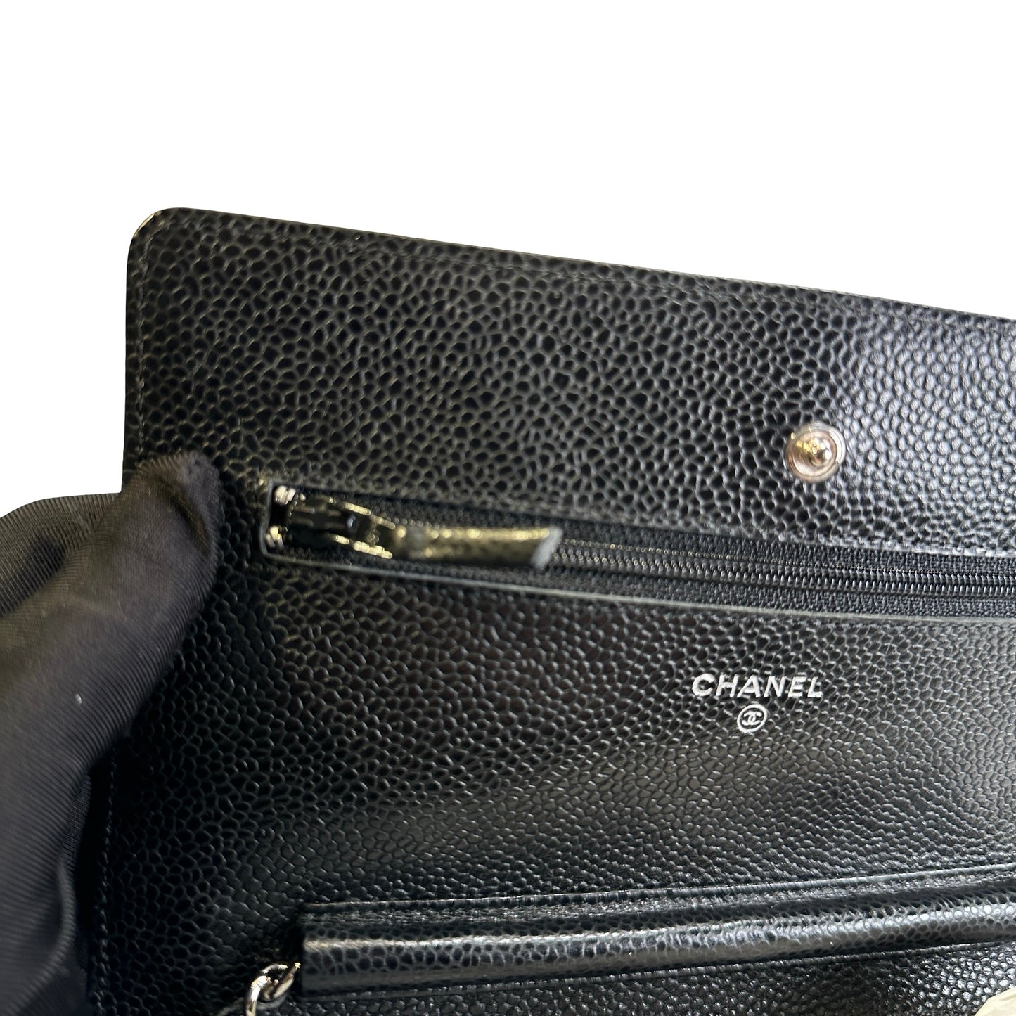 CHANEL Quilted Caviar Classic Long Flap Wallet Wallet Black Silver