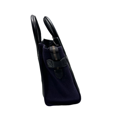 Used CÉLINE Calfskin Leather LUGGAGE Handbag GREEN PURPLE Black GHW