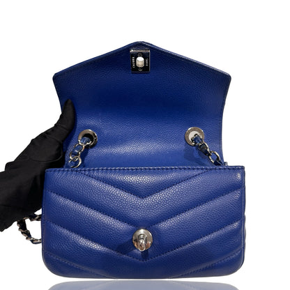 Used CHANEL Calfskin Leather FLAP Cross Body Bag Navy Blue PHW