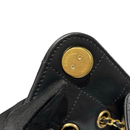 Used CHANEL Calfskin Leather Mini 25 Shoulder Bag Black GHW