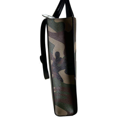 Used CELINE Camouflage Vertical Cabas Tote Bag Green Brown Khaki White
