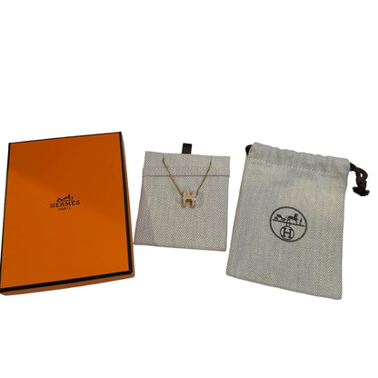 Used HERMES Enamel Pop H Necklace Pink Gold