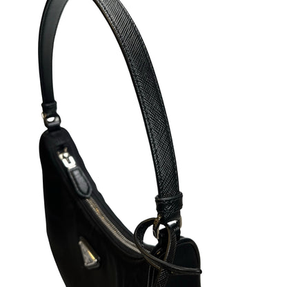 Used PRADA Re-Nylon Saffiano leather Re-Edition 2005 Shoulder Bag Black PHW