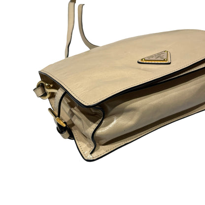 Used PRADA Lambskin Leather Shoulder Bag Beige