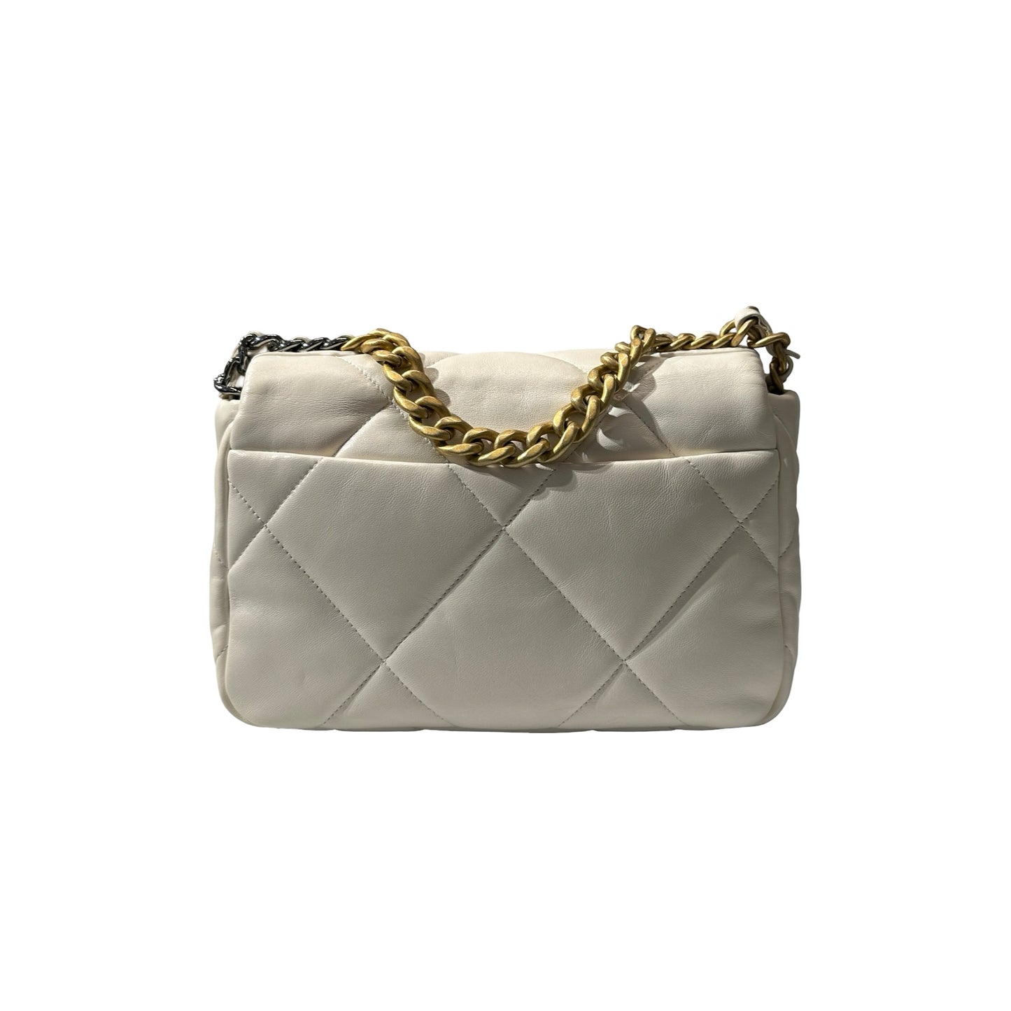 Used CHANEL Lambskin Leather 19 Small Shoulder Bag White GHW
