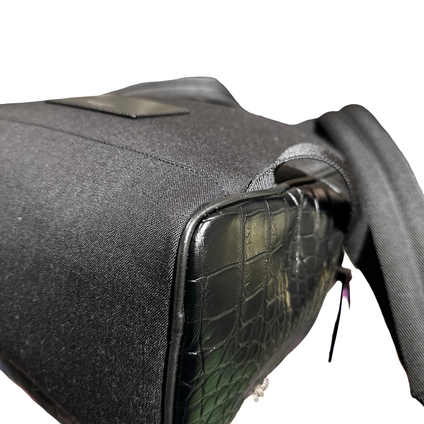Used SAINT LAURENT Crocodile-Embossed Saint Laurent City Backpack PHW Black