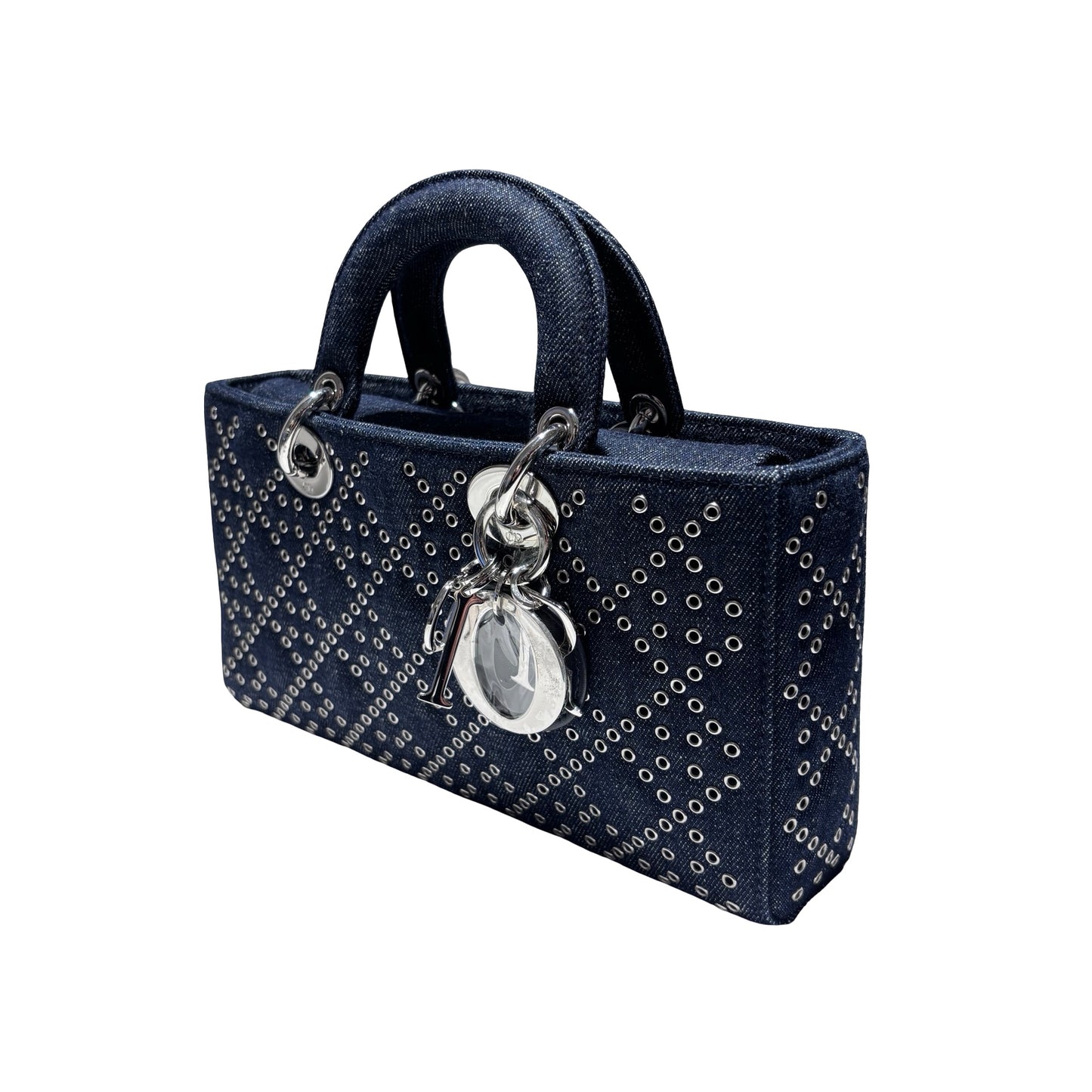 Used DIOR D-Joy Medium Handbag Navy Blue PHW