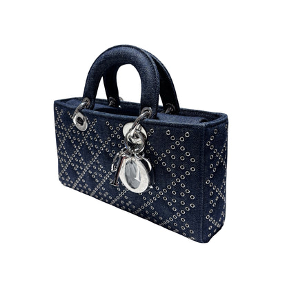 Used DIOR D-Joy Medium Handbag Navy Blue PHW