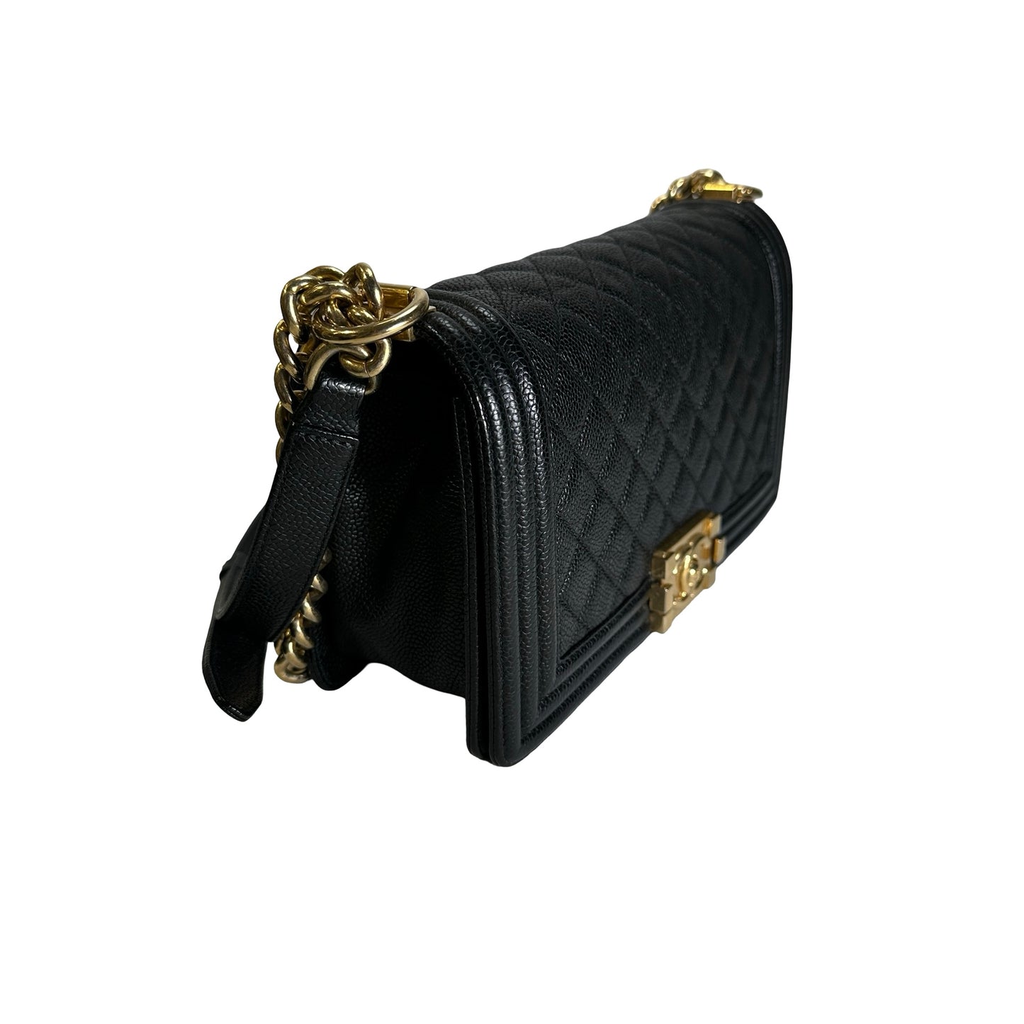 Used CHANEL Caviar Quilted Boy Chain Shoulder Bag Black