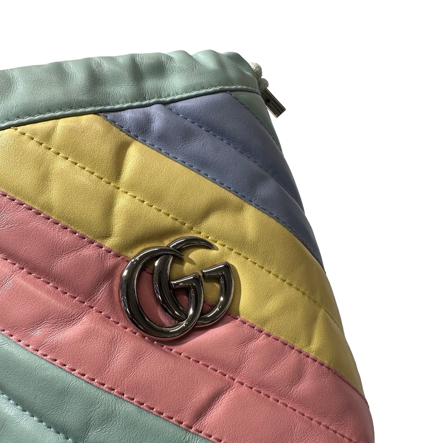 Used GUCCI Lambskin Leather GG MARMOUNT Drawstring Bag PHW Rainble