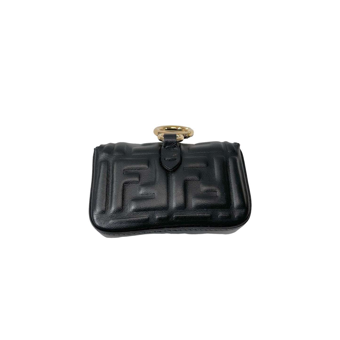 Used Fendi Calfskin Leather Baguette Nano Charm Cross Body Bag Black GHW