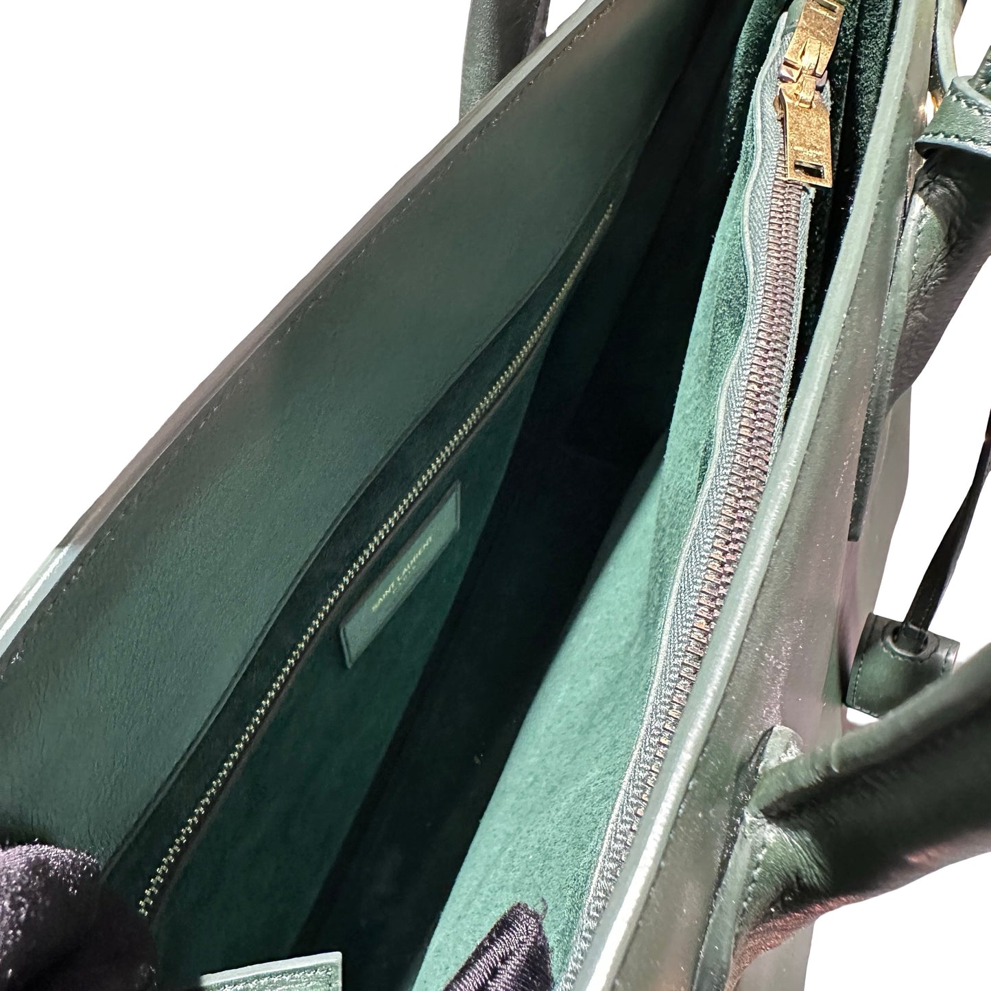 Used Saint Laurent Calfskin Leather Sac de Jour Tote Bag Green GHW