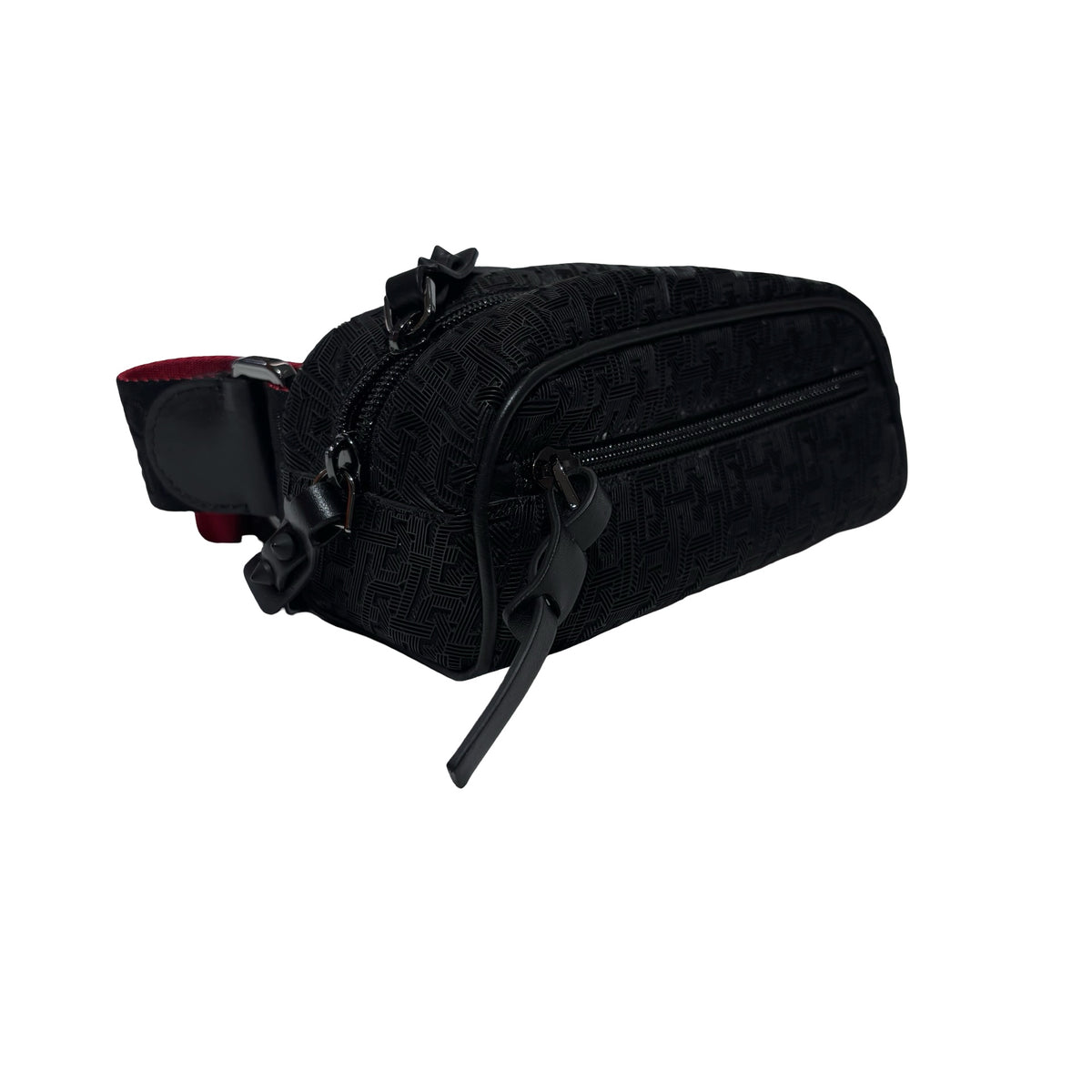 Used CHRISTIAN LOUBOUTIN Logo Textured ParisNYC Belt bag Black Red Silver