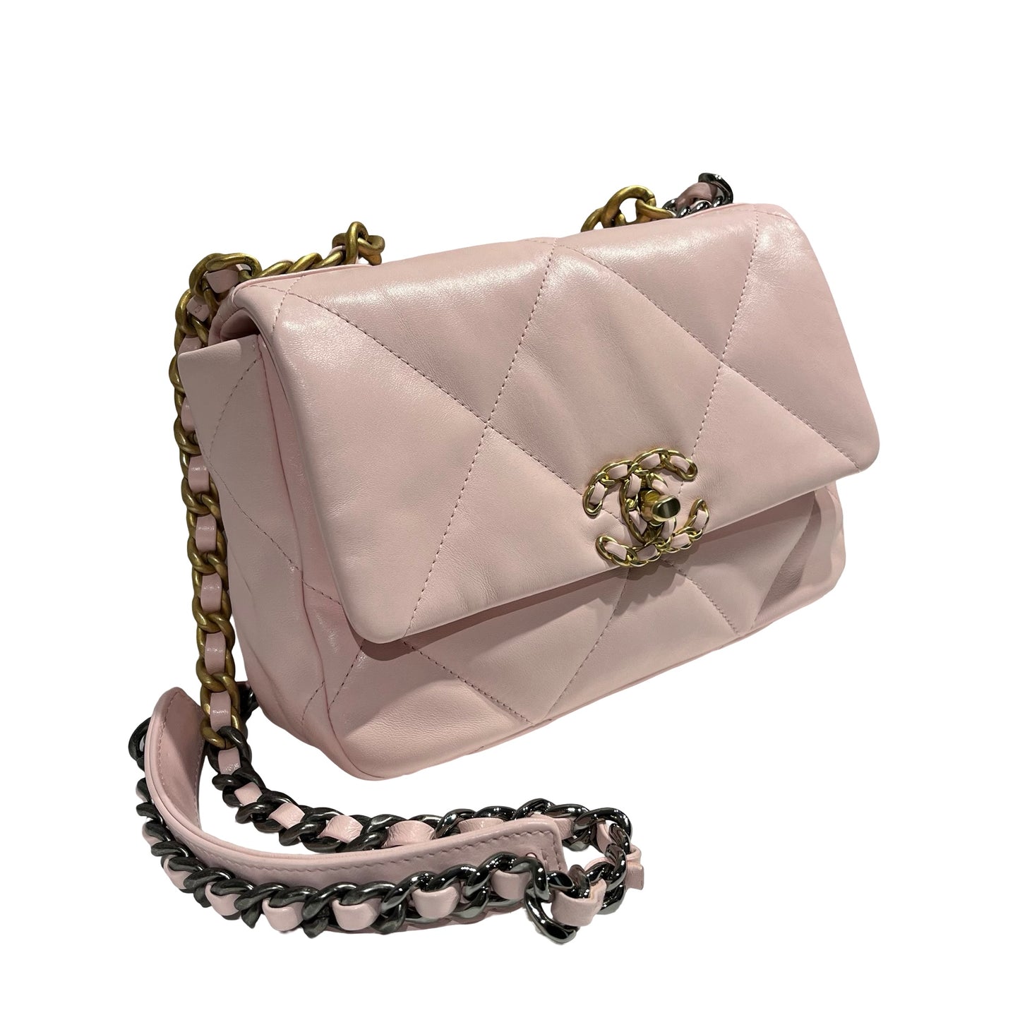 CHANEL 19 SMALL SIZE BABY PINK GHW CHAIN SHOULDER BAG[3001185]