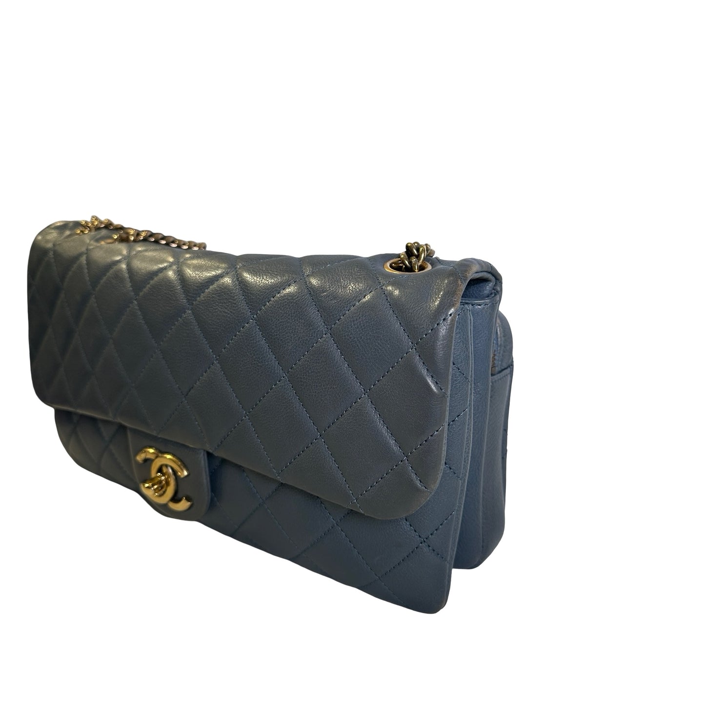 Used CHANEL Quilted Caviar Classic Flap Chain Shoulder Bag Grey Gold