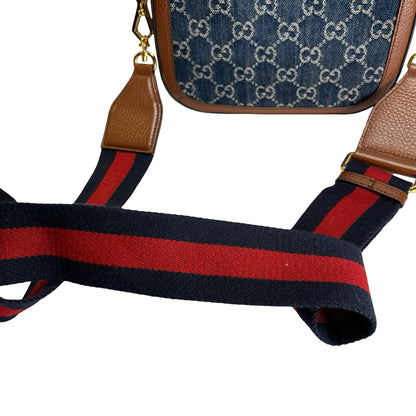 Used GUCCI GG Canvas Leather Trim Horsebit 1955 Mini Bag Shoulder Bag Blue Brown