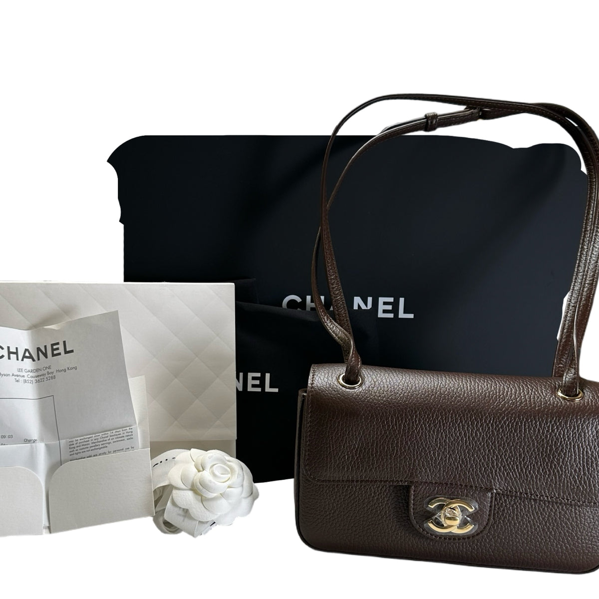 Brand New CHANEL Caviar Leather Mini Flap Bag Shoulder Bag Brown Gold Hardware