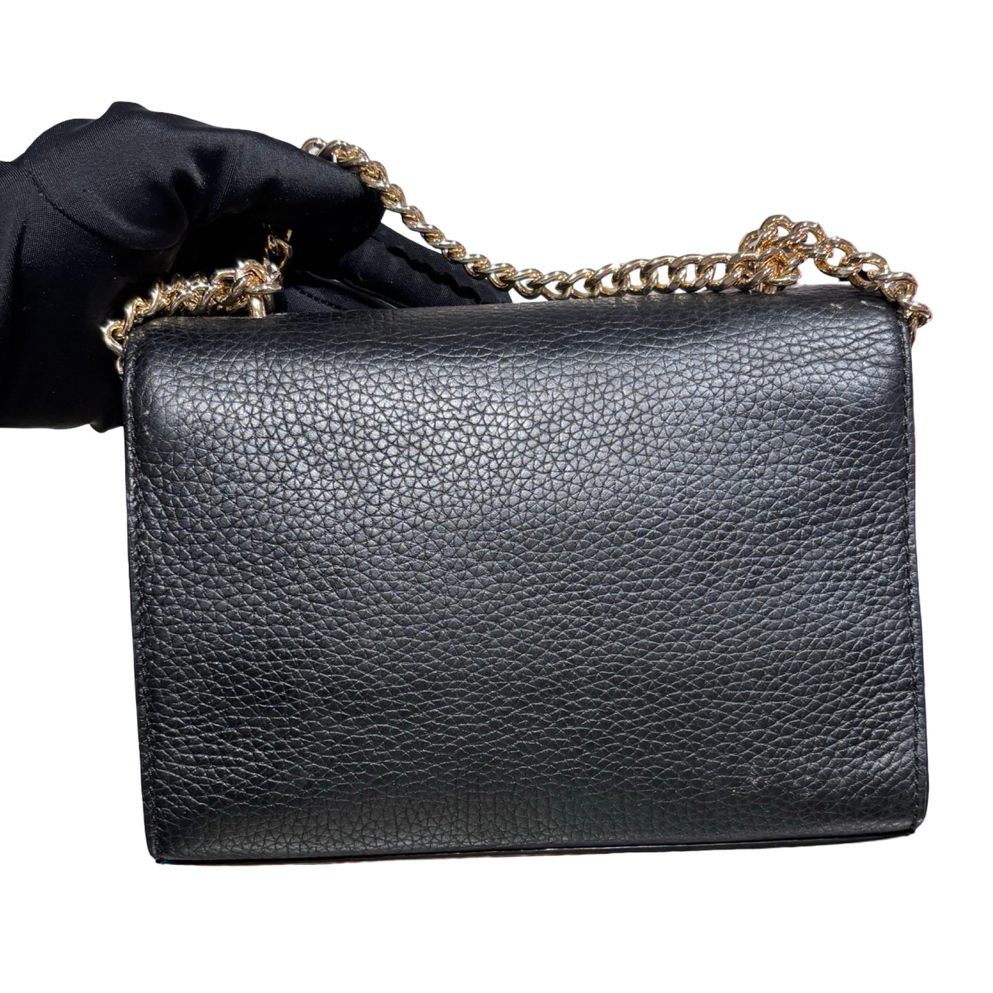Used TORY BURCH Calfskin Leather Chain Shoulder Shoulder Bag Black GHW