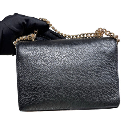 Used TORY BURCH Calfskin Leather Chain Shoulder Shoulder Bag Black GHW