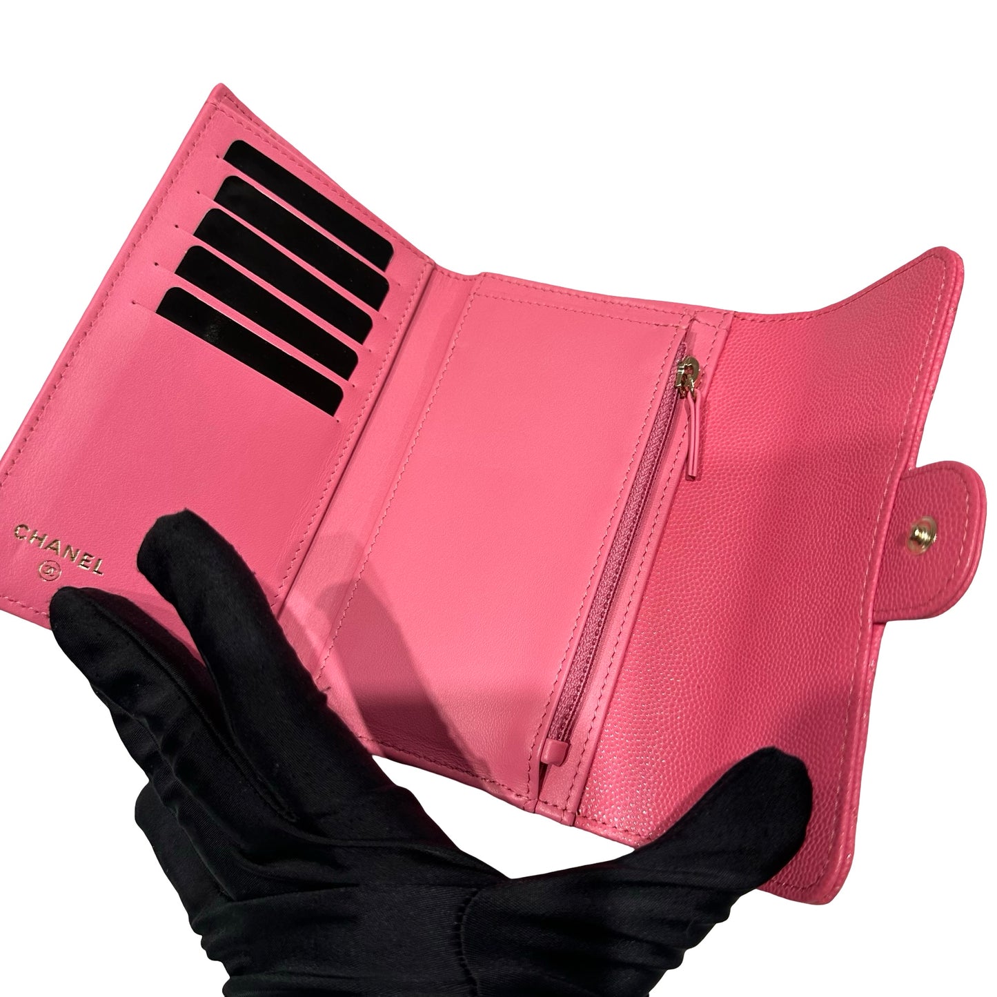 Used CHANEL Calfskin Leather Wallet Pink PHW