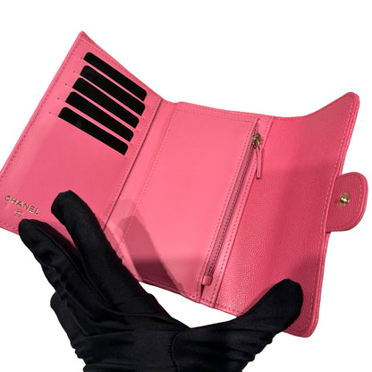 Used CHANEL Calfskin Leather Wallet Pink PHW