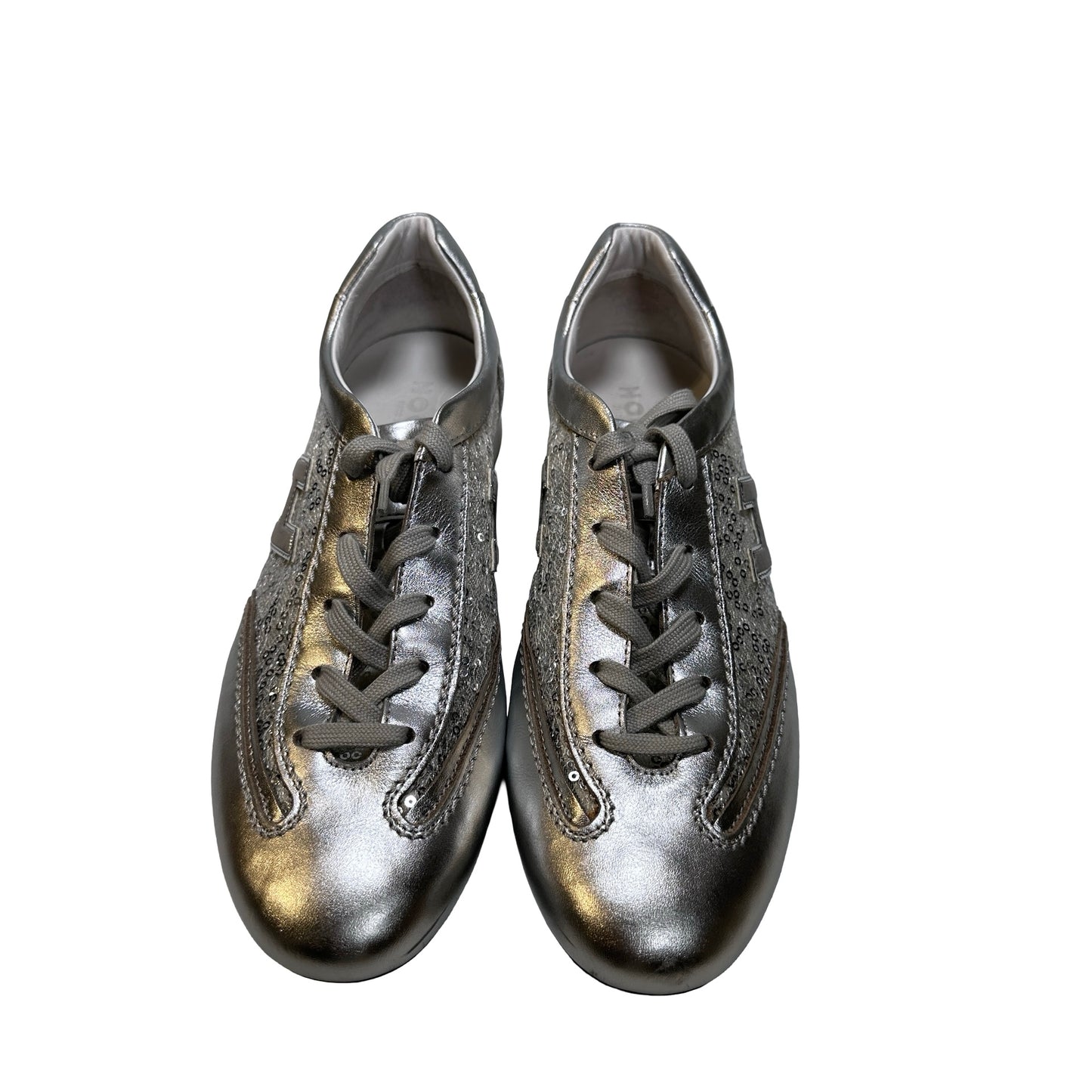 Used Hogan Calfskin Leather Shoes Silver
