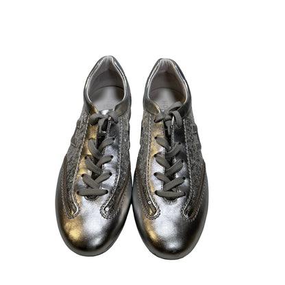 Used Hogan Calfskin Leather Shoes Silver