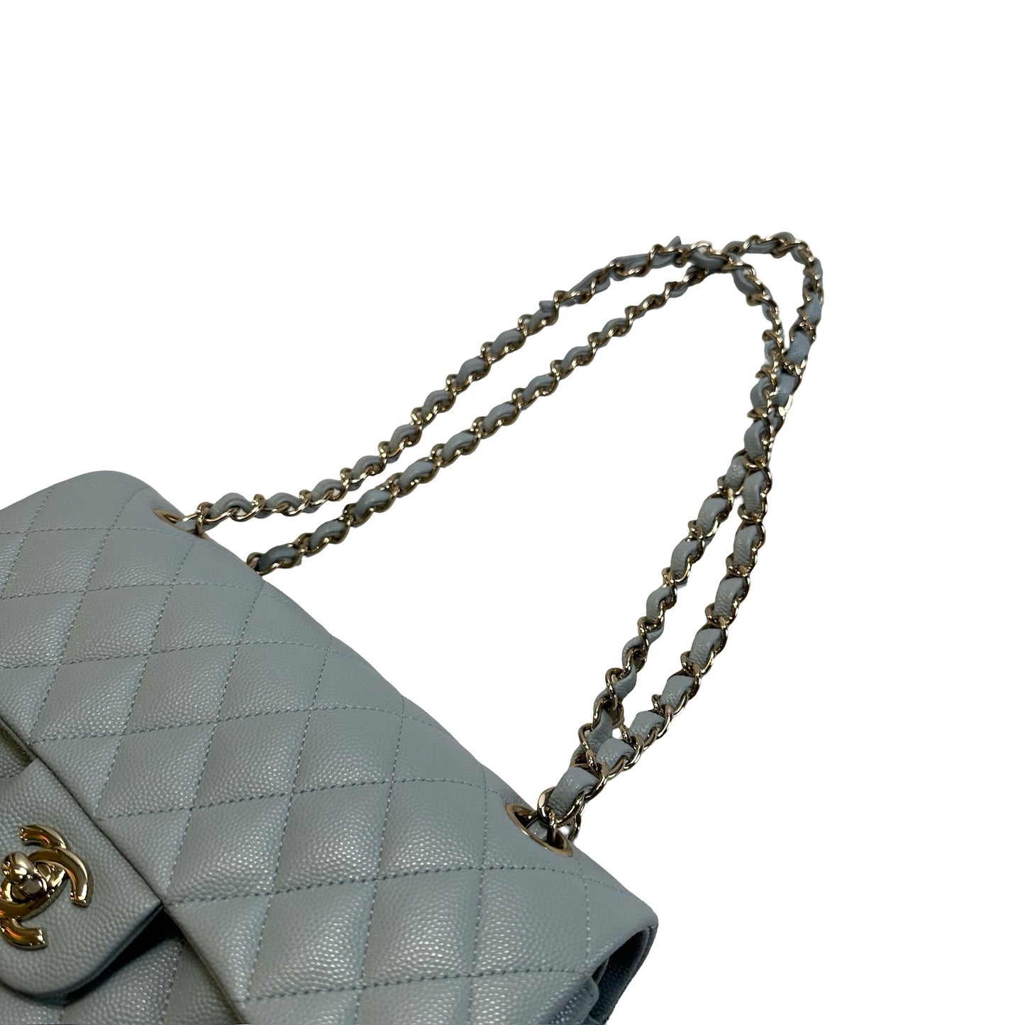 Used CHANEL Quilted Caviar CF23 Chain Shoulder Bag Light Blue GHW