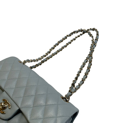 Used CHANEL Quilted Caviar CF23 Chain Shoulder Bag Light Blue GHW