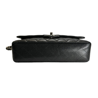 Used CHANEL Caviar Quilted Classic Flap Chain Shoulder Bag Black Silver