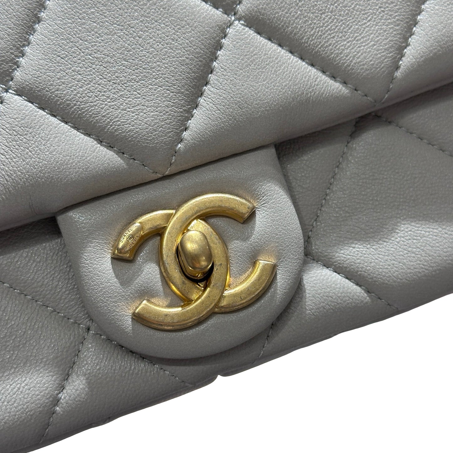 Used CHANEL Peal Crush Mini Flat 20cm Flat bag Grey GHW