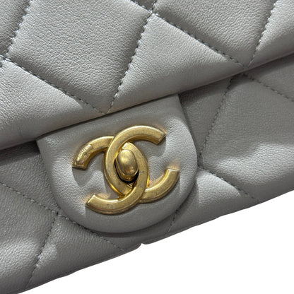 Used CHANEL Peal Crush Mini Flat 20cm Flat bag Grey GHW