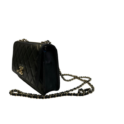 Used CHANEL Quilted Leather Wallet On Chain Wallet on chain Black